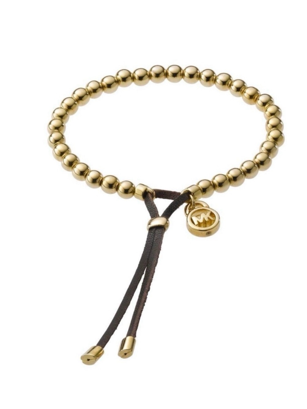 Michael Kors NWT and Dust Bag Gold-Tone Beaded Brown Suede Logo Charm Bracelet